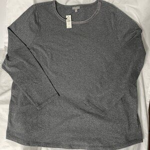 NWT Women's Sz 2X T By Talbots Grey Long Sleeve Striped Crewneck Shirt Top Blous